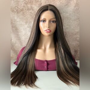 Highlighted Straight Brown Lace Front Wig